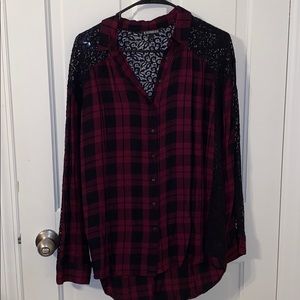 EXPRESS Black and Burgundy Lace Top